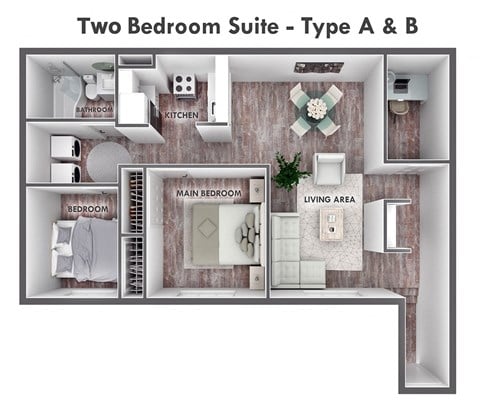 Floor plan for 2 beds, 1 bath, 723 sqft